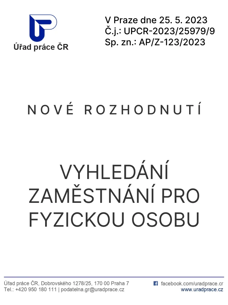 Decision of the Labour Office of the Czech Republic – job placement for individuals